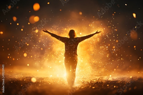 Silhouetted Man Rising from Glowing Embers   Resilience Triumph and Empowerment