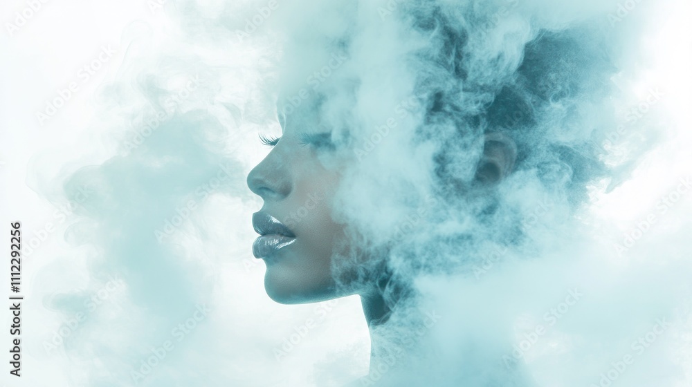 Profile in ethereal mist with a serene expression Profile in ethereal mist with a serene expression
