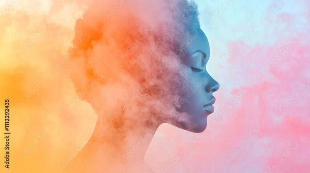Profile silhouette with colorful mist around it Profile silhouette with colorful mist around it