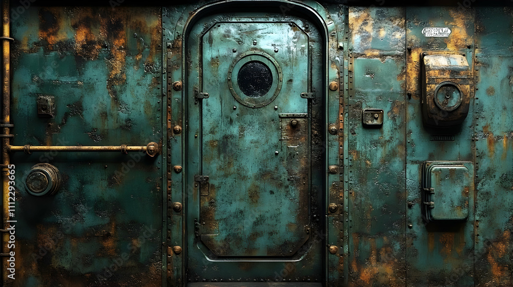 Rusty Metal Door: Teal, Oxidized, Industrial Background Rusty Metal Door: Teal, Oxidized, Industrial Background