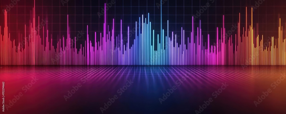 Colorful sound wave graphic on a dark background, vibrant visual representation. Colorful sound wave graphic on a dark background, vibrant visual representation.