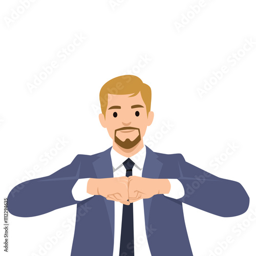 Angry man raised fist and shout expression. Flat vector illustration isolated on white background