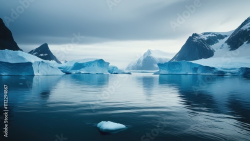 Wallpaper Mural Majestic icebergs floating in a tranquil Arctic sea, surrounded by snow-covered mountains under a clear sky Torontodigital.ca