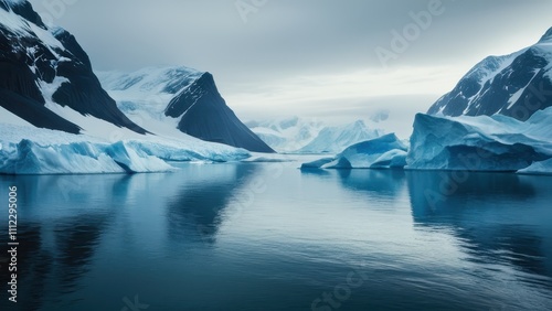 Wallpaper Mural Majestic icebergs floating in a tranquil Arctic sea, surrounded by snow-covered mountains under a clear sky Torontodigital.ca