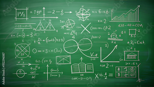 Green chalkboard with algebra and geometry formulas