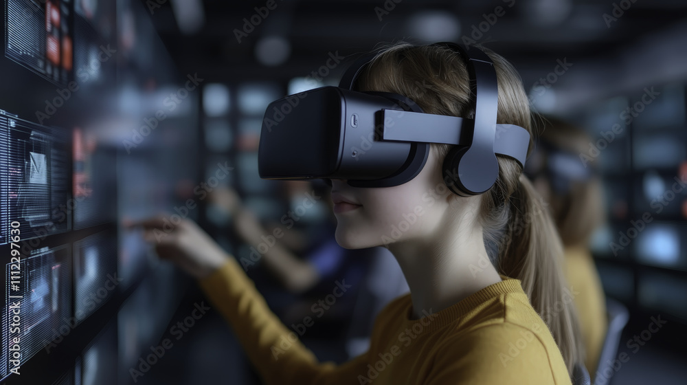 Immersive virtual reality experience in modern office setting Immersive virtual reality experience in modern office setting