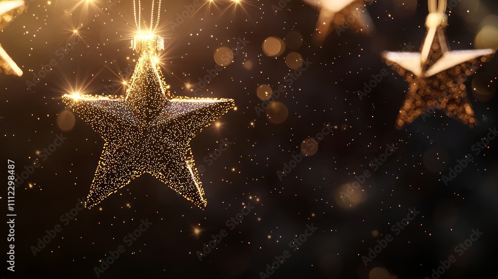 Illuminating Celestial Christmas Starscape - 3D Render with Dynamic Light Bursts and Golden Bokeh Effects on Dark Background Illuminating Celestial Christmas Starscape - 3D Render with Dynamic Light Bursts and Golden Bokeh Effects on Dark Background