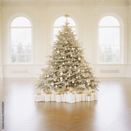Contemporary Christmas tree with all-white decor minimalist ornaments