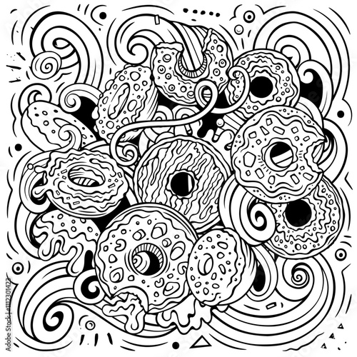 Donuts hand drawn vector doodles illustration.