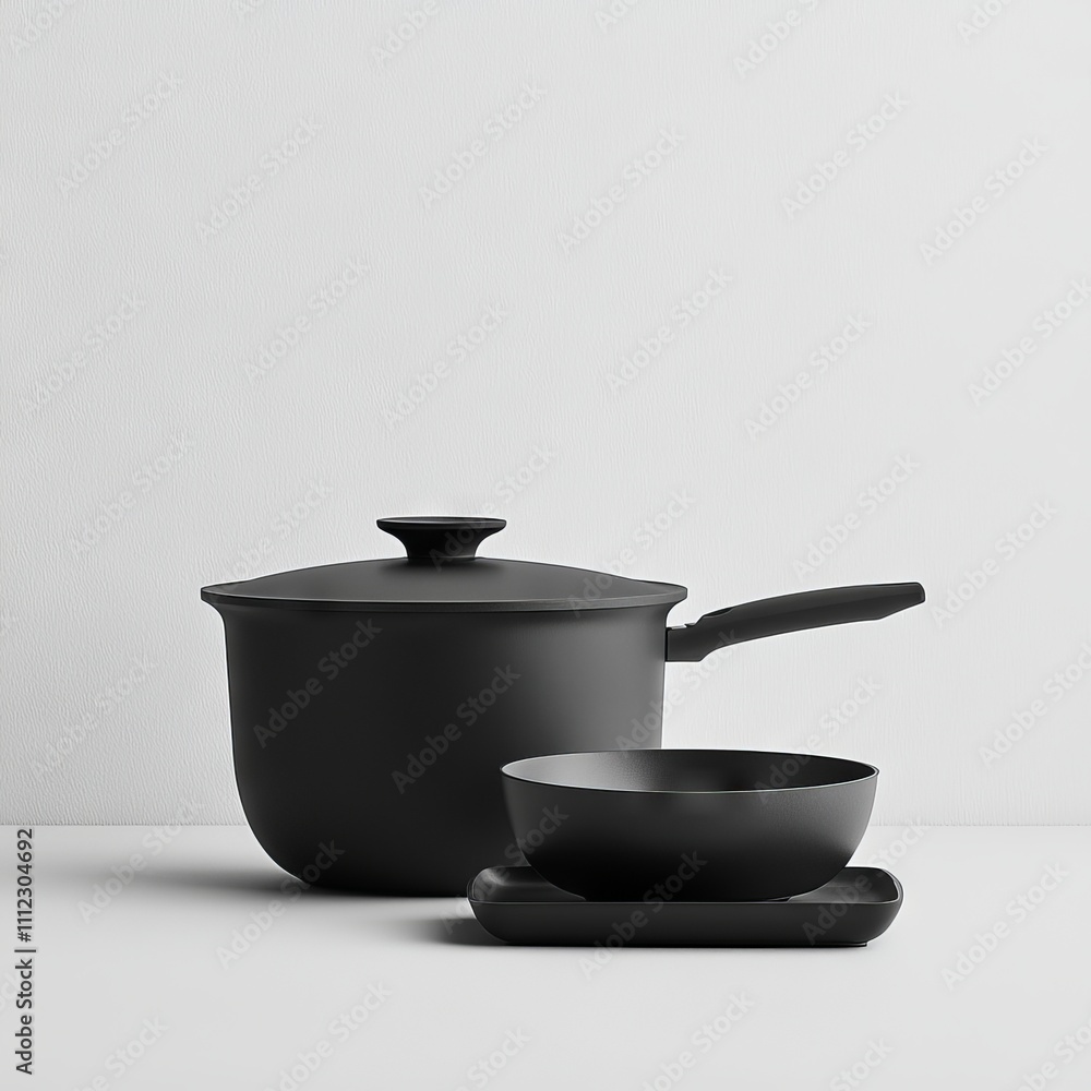 A white table holds an open-topped electric skillet and three black electric skillets. A white table holds an open-topped electric skillet and three black electric skillets.
