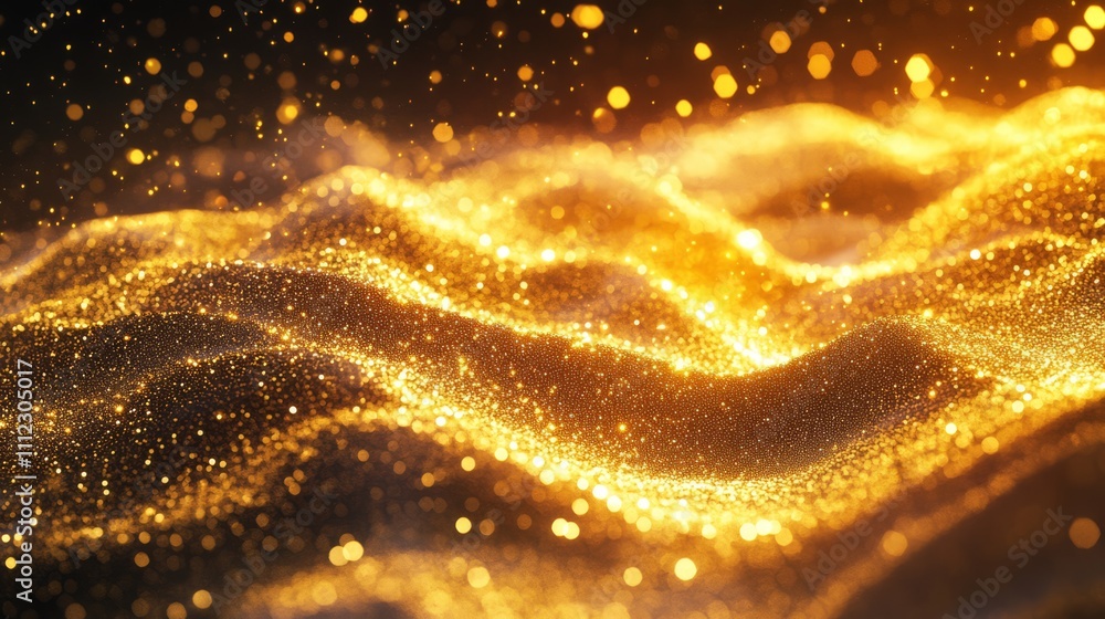 Golden glittering particles wave. Golden glittering particles wave.