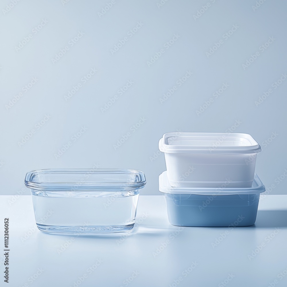 A wet area is bordered by two transparent plastic containers that have lids. A wet area is bordered by two transparent plastic containers that have lids.