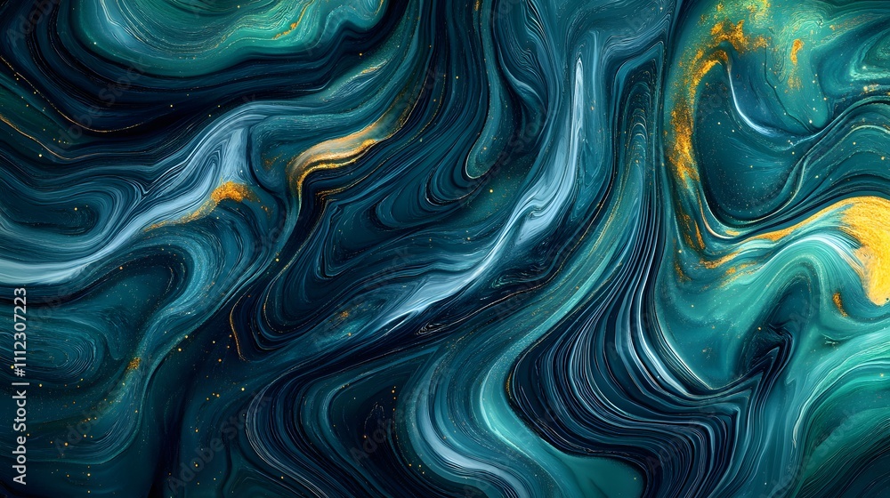 Obraz premium Abstract Teal Gold Swirling Marble Art Design