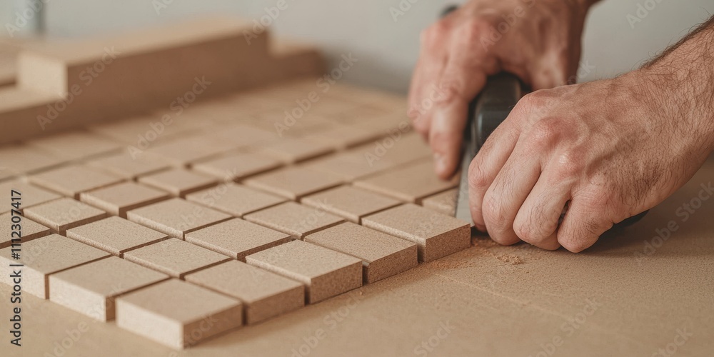 A craftsman carefully shapes wooden blocks on a workbench, demonstrating skilled woodworking techniques and attention to detail. A craftsman carefully shapes wooden blocks on a workbench, demonstrating skilled woodworking techniques and attention to detail.