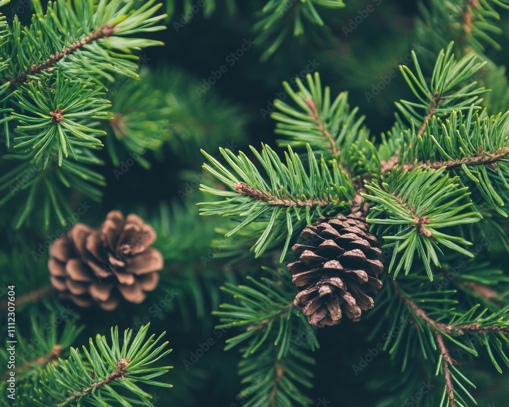 Nature-inspired Christmas tree with leaves and pinecones forest lodge setting Nature-inspired Christmas tree with leaves and pinecones forest lodge setting