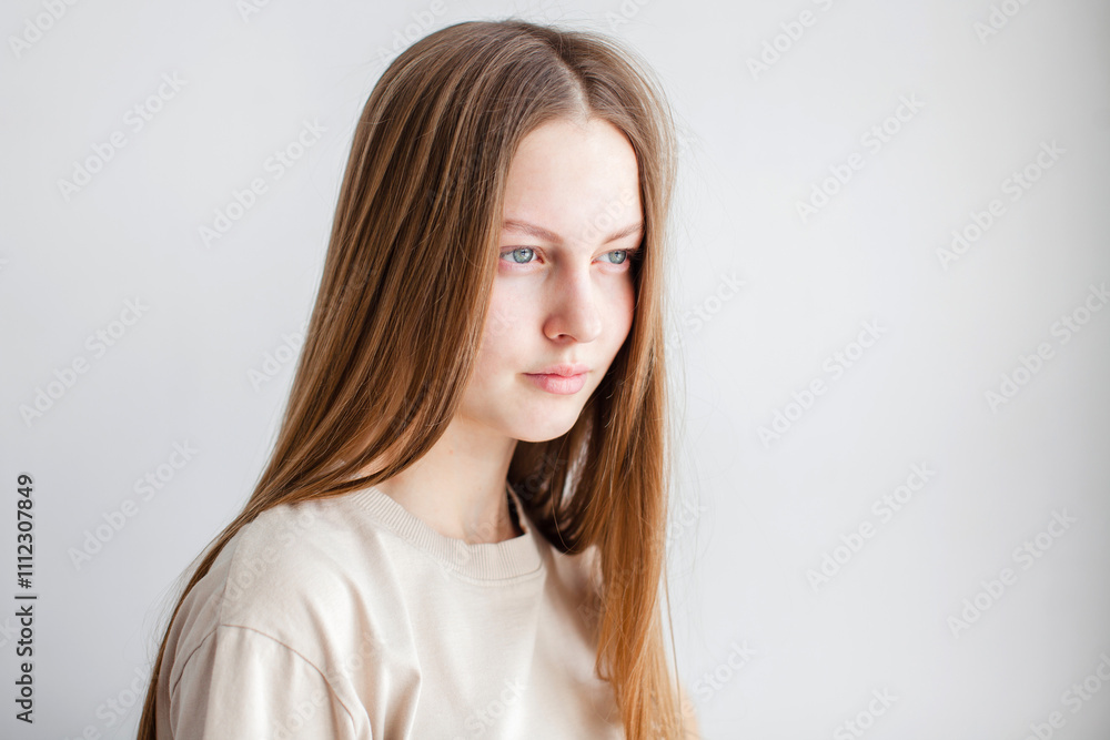 Portrait of young beautiful cute cheerful girl smiling over white background Portrait of young beautiful cute cheerful girl smiling over white background
