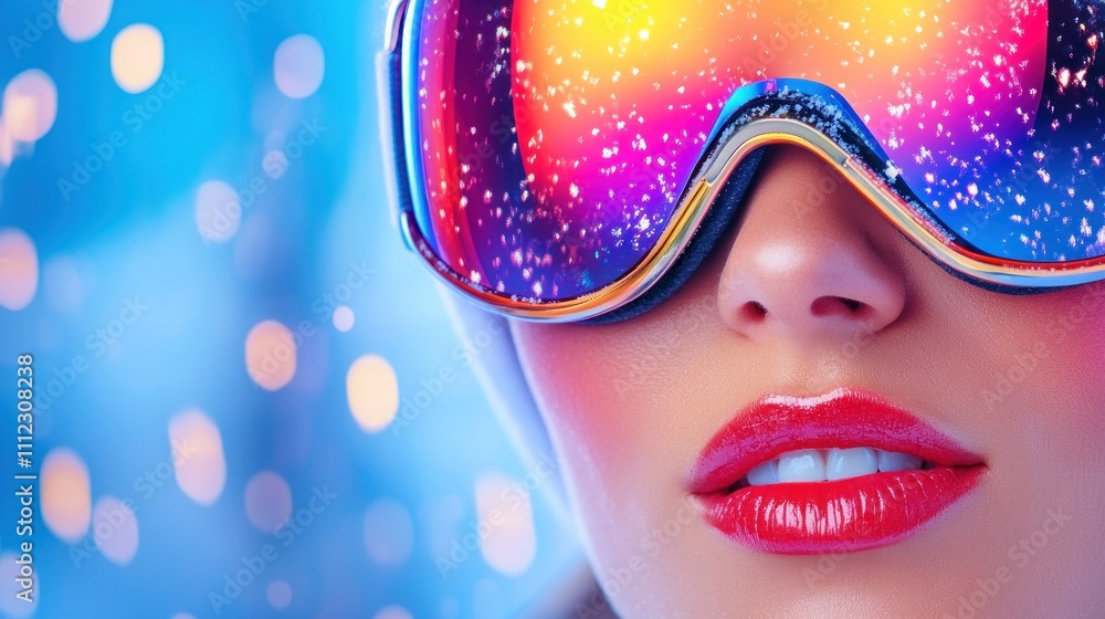 Colorful goggles with a snowy winter wonderland Colorful goggles with a snowy winter wonderland