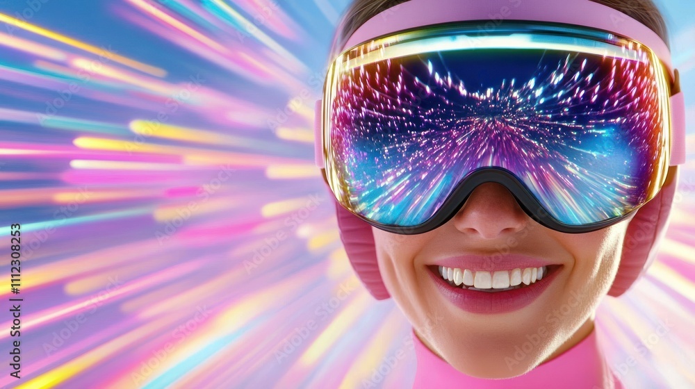 Dynamic pink goggles with vibrant cosmic reflections