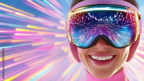 Obraz na płótnie Dynamic pink goggles with vibrant cosmic reflections w salonie