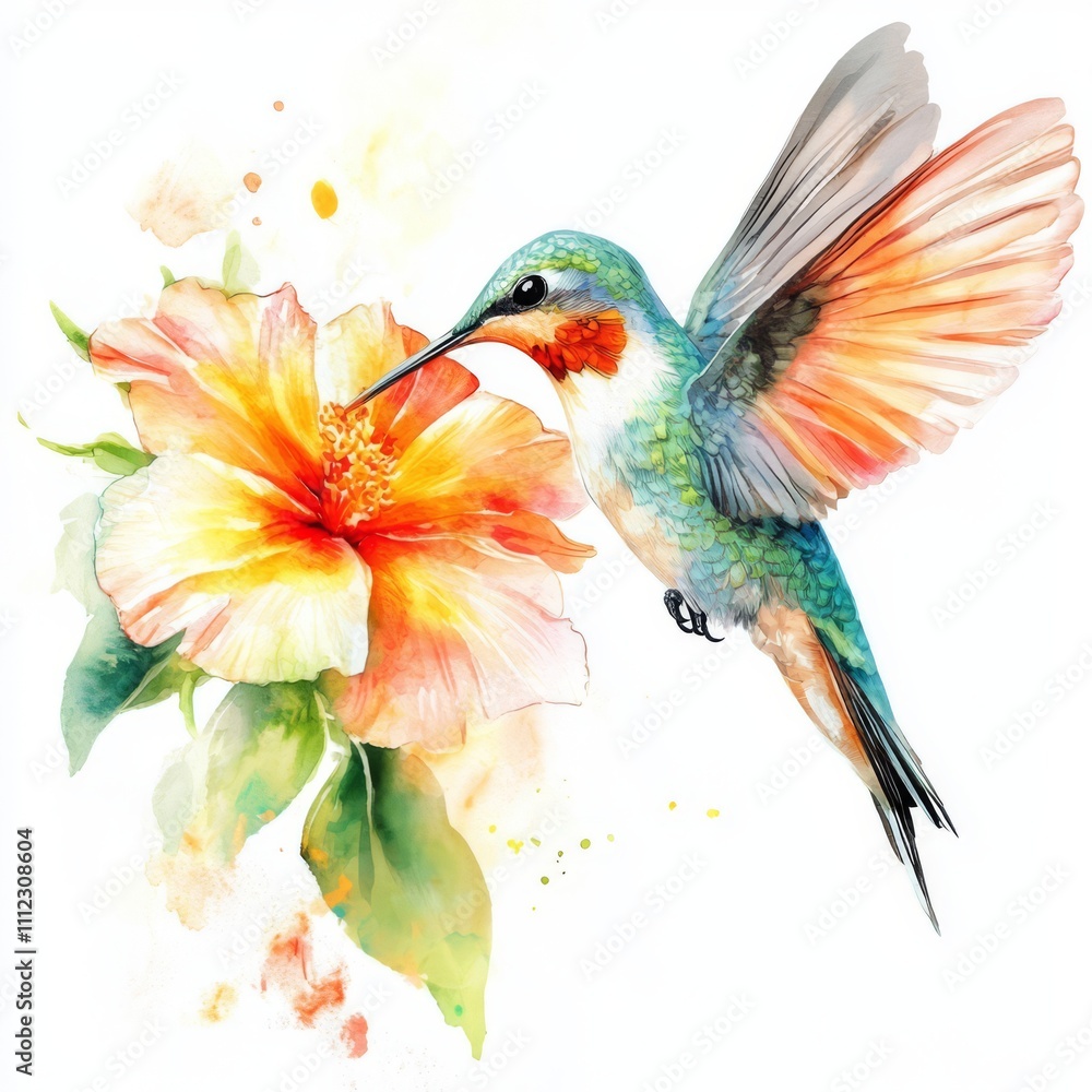 Hummingbird feeding on a hibiscus flower. (1) Hummingbird feeding on a hibiscus flower. (1)