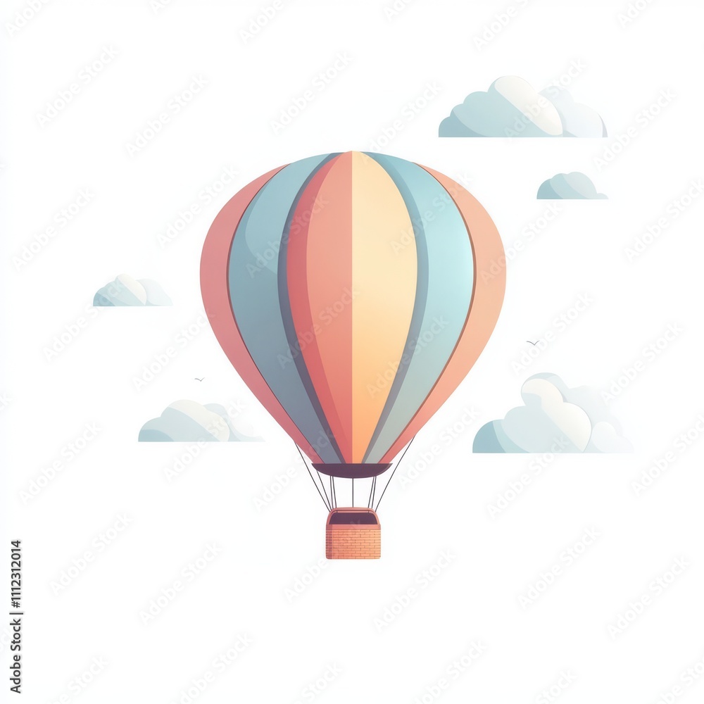 Obraz premium Pastel hot air balloon floats amidst fluffy clouds.