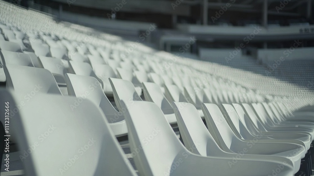 Fototapeta premium Empty stadium seats, a silent testament to the absence of fans, symbolizing the void left by the lack of human connection and shared experiences in the face of challenges.