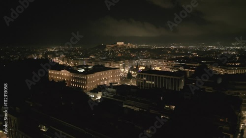 Athens Night Panoramic View Winter Acropolis photo