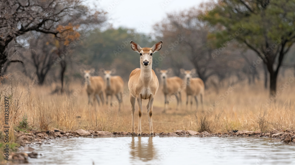 Obraz premium Thirsty Animal Drinking Water in Nature
