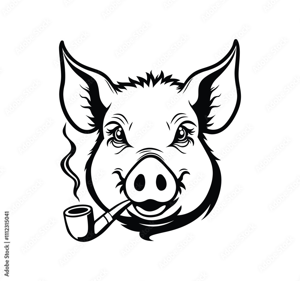 Pig smoking pipe vector