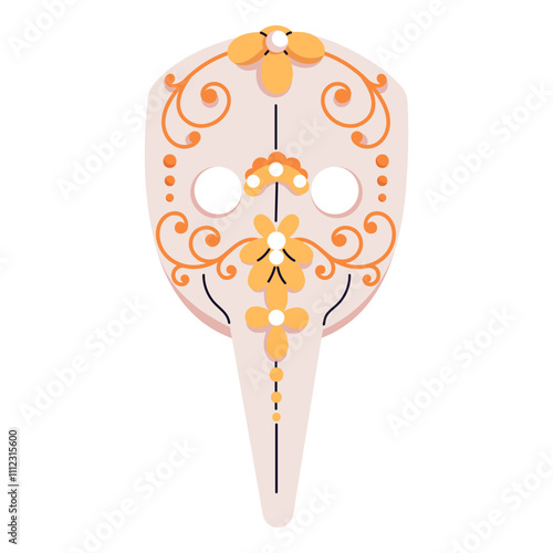 Carnival masque of medico della peste. Masquerade mask of plague doctor. Mardi Gras holiday disguise accessory for face. Venetian theater. Flat isolated vector illustration on white background