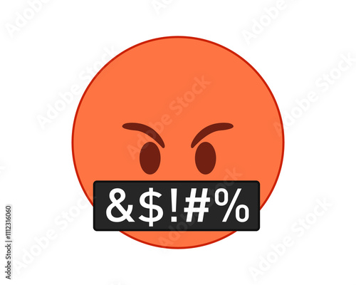 Angry red angry with black bar face icon and white grawlixes covering its mouth on transparent background photo