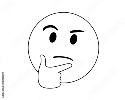 Canvastavla Black line considering and thoughtful face with right hand flat icon on transpar