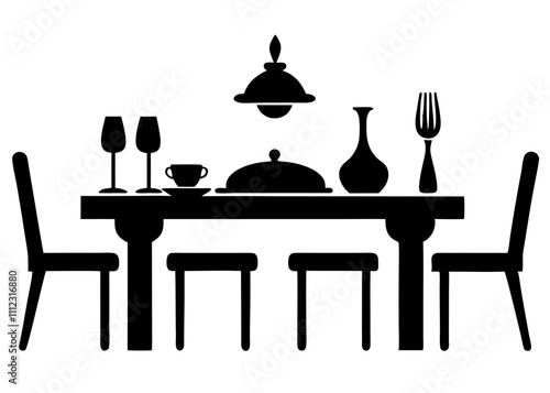 Stylish Dining Sets Vector Silhouette.