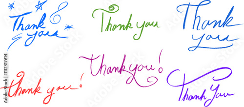 Thank You Crayon Chalk Drawing Script Vector Set