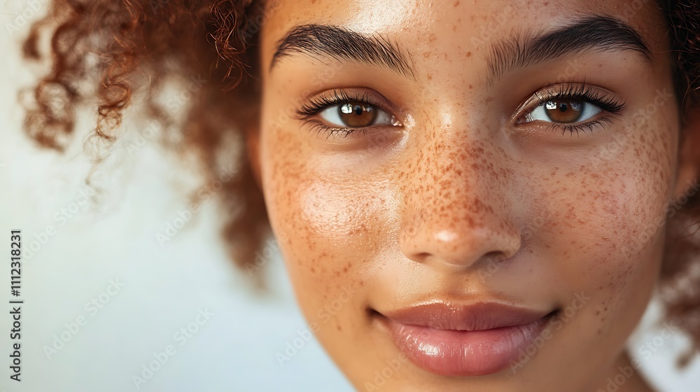 Close-up Portrait of a Young Woman with Freckles Close-up Portrait of a Young Woman with Freckles