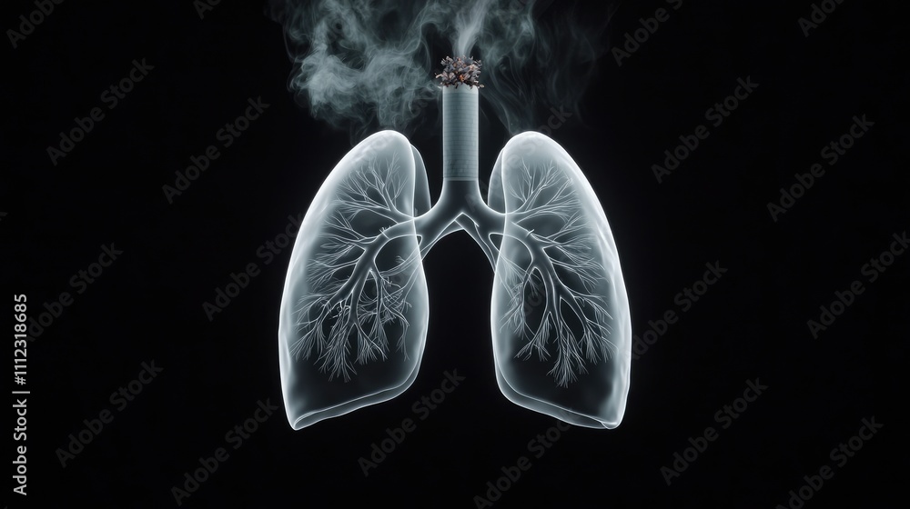 Impact of smoking on lung health artistic representation health education digital art dark background conceptual viewpoint Impact of smoking on lung health artistic representation health education digital art dark background conceptual viewpoint