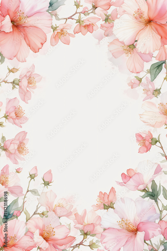 A delicate floral frame with soft pink and white blossoms, perfect for creating a romantic and gentle backdrop for various artistic projects. A delicate floral frame with soft pink and white blossoms, perfect for creating a romantic and gentle backdrop for various artistic projects.