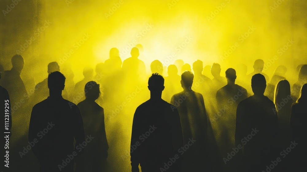 Yellow silhouette of couple standing in monochrome crowd of different people,surreal unique and different concept,loneliness in society,shadow,freedom,Love,be yourself,Stand out from the crowd. Yellow silhouette of couple standing in monochrome crowd of different people,surreal unique and different concept,loneliness in society,shadow,freedom,Love,be yourself,Stand out from the crowd.