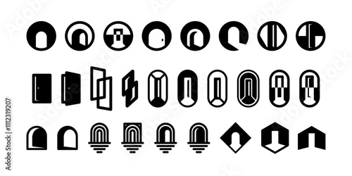 Set de símbolos, iconos y vectores conceptuales de puertas minimalistas geométricos y sencillos