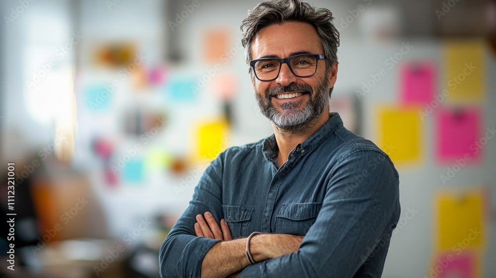 Obraz premium Happy Smiling Man Wearing Glasses In Office Setting