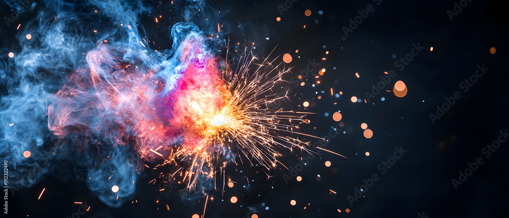 worker while doing a welding with arc welder welding or welding Sparks for background, Backdrop and manufacturing.