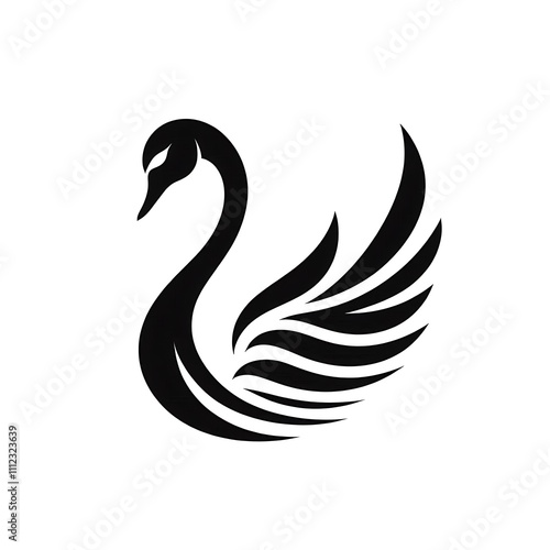 Elegant black swan silhouette with stylized wings. photo