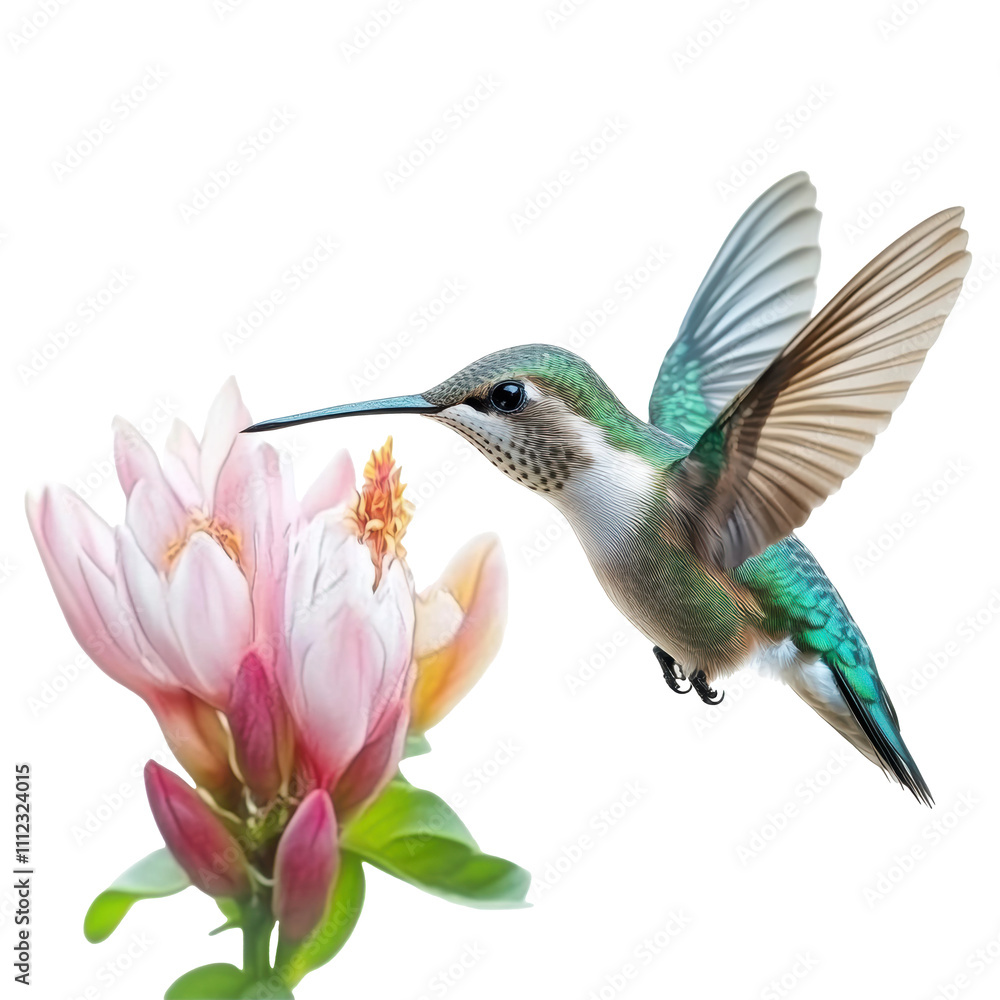 Obraz premium Hummingbird feeding on a vibrant flower in nature's beauty