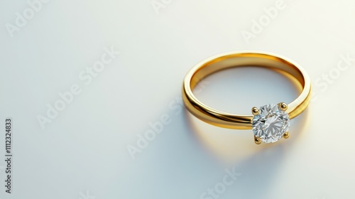 Wedding ring - gold, diamond, white background