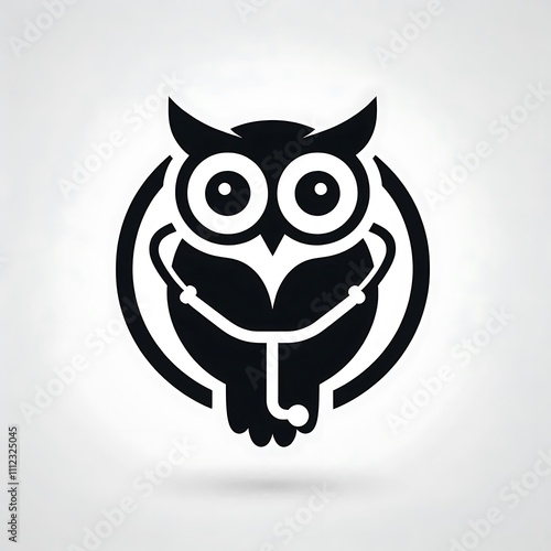 Owl logo with stethoscope, symbolizing care. photo