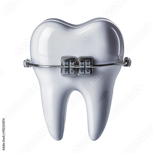 Healthy human tooth with orthodontic brackets, isolated on transparent background, ideal for dental care illustrations, orthodontics education, and oral health awareness campaigns