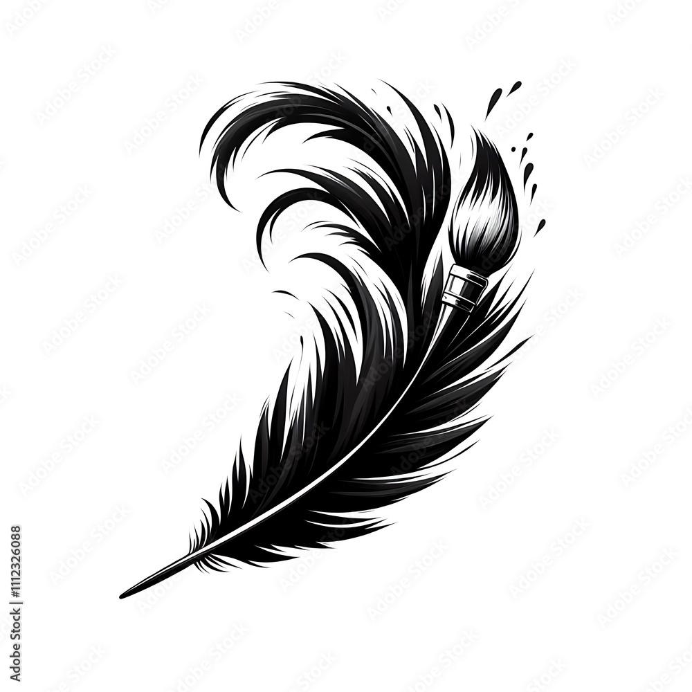 Artistic feather and paintbrush design. Artistic feather and paintbrush design.