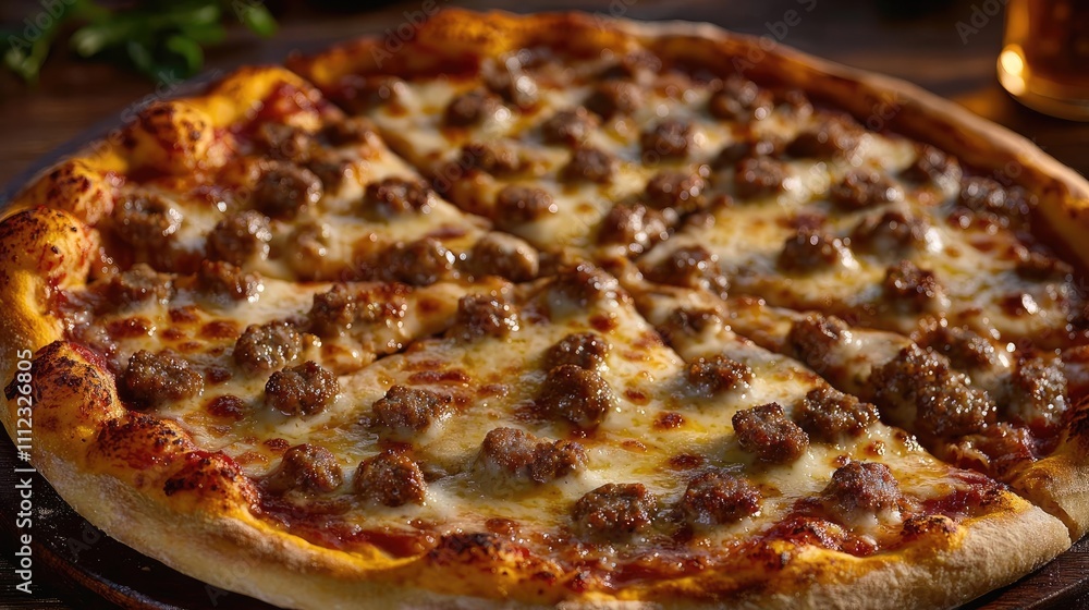 Delicious meat lover's pizza on wooden table with melted cheese and fresh toppings. Delicious meat lover's pizza on wooden table with melted cheese and fresh toppings.