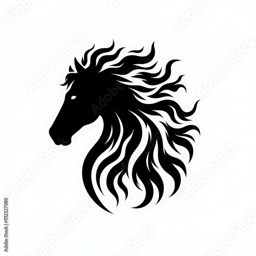 Stylized horse head with flowing mane design. photo