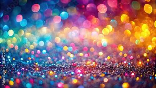 Shiny multicolor glitter raster background with abstract shimmering pink, blue, yellow circles and bokeh lights effect